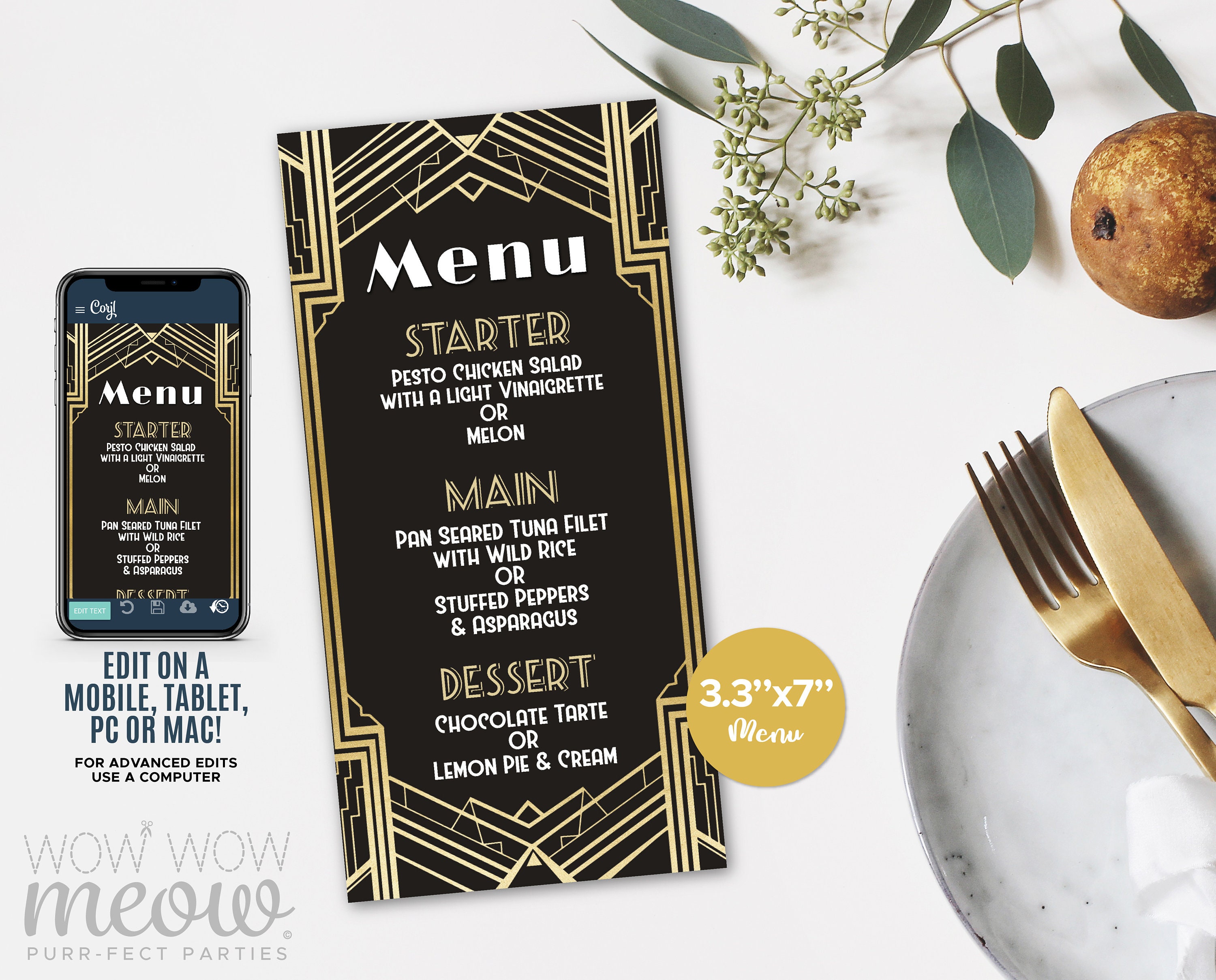 Art Deco Menu Dinner 1920s Gatsby Black Gold Template Package INSTANT ...