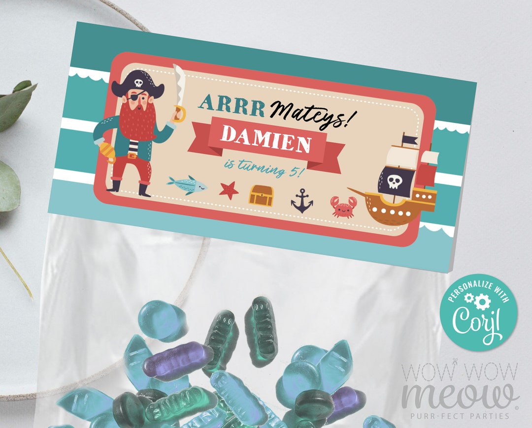 Pirate Party Treat Bag Headers Birthday Captain Treasure Hunt Mateys