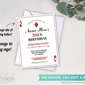 Playing Cards Birthday Invitation Any Age INSTANT DOWNLOAD Casino Vegas Party Personalize Diamonds Edit Printable Digital WCBA002 image 3