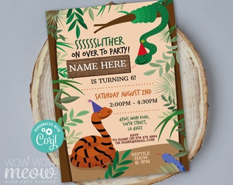 Snake Birthday Invitations Reptile Party Jungle Invite INSTANT DOWNLOAD Wild Lizards Iguana Snake Boys Girls Nature Self Editing WCBK058