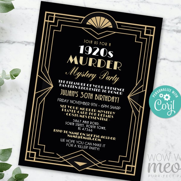 1920s Murder Mystery Dinner Invitation Party Birthday Invite INSTANT DOWNLOAD Twenties Party Editable Birthday Personalize Editable WCBA276