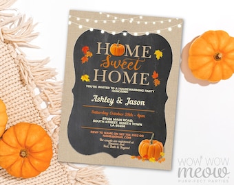 Pumpkin Housewarming Fall Invite New House Invitation Home Sweet Home Couple Party Chalk Digital DOWNLOAD Digital Printable Editable WCHO041
