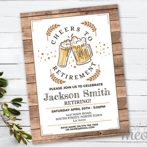 Saludos a la invitación de jubilación Cervezas Carta de invitación retirada Pub Descarga instantánea Imprimible Personalizar Vintage Saludos Cerveza Celebrar WCRE048
