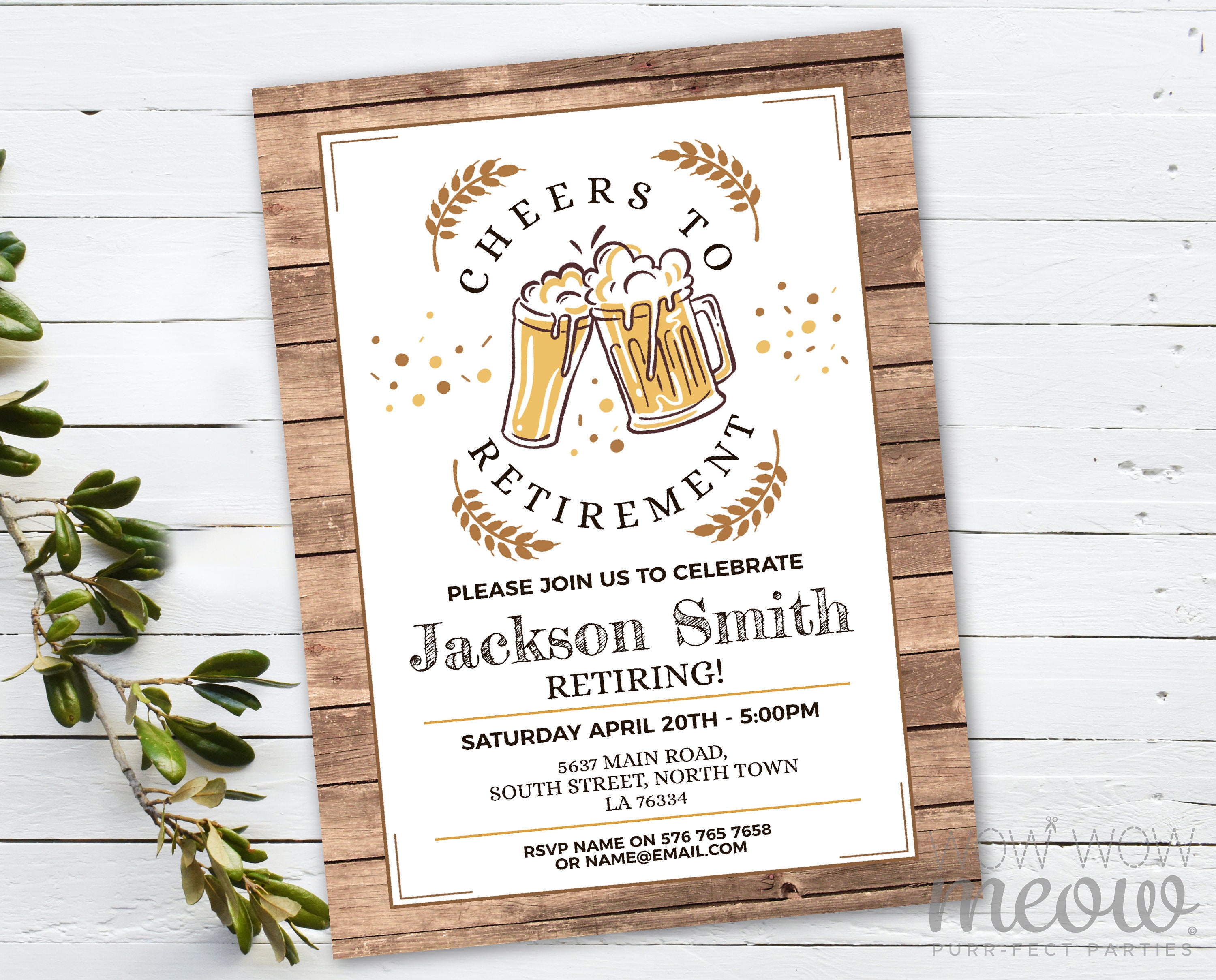 Cheers to Retirement Invitation Beers Retired Invite Letter Pub Instant Download Printable Personalize Vintage Cheers Beer Celebrate WCRE048