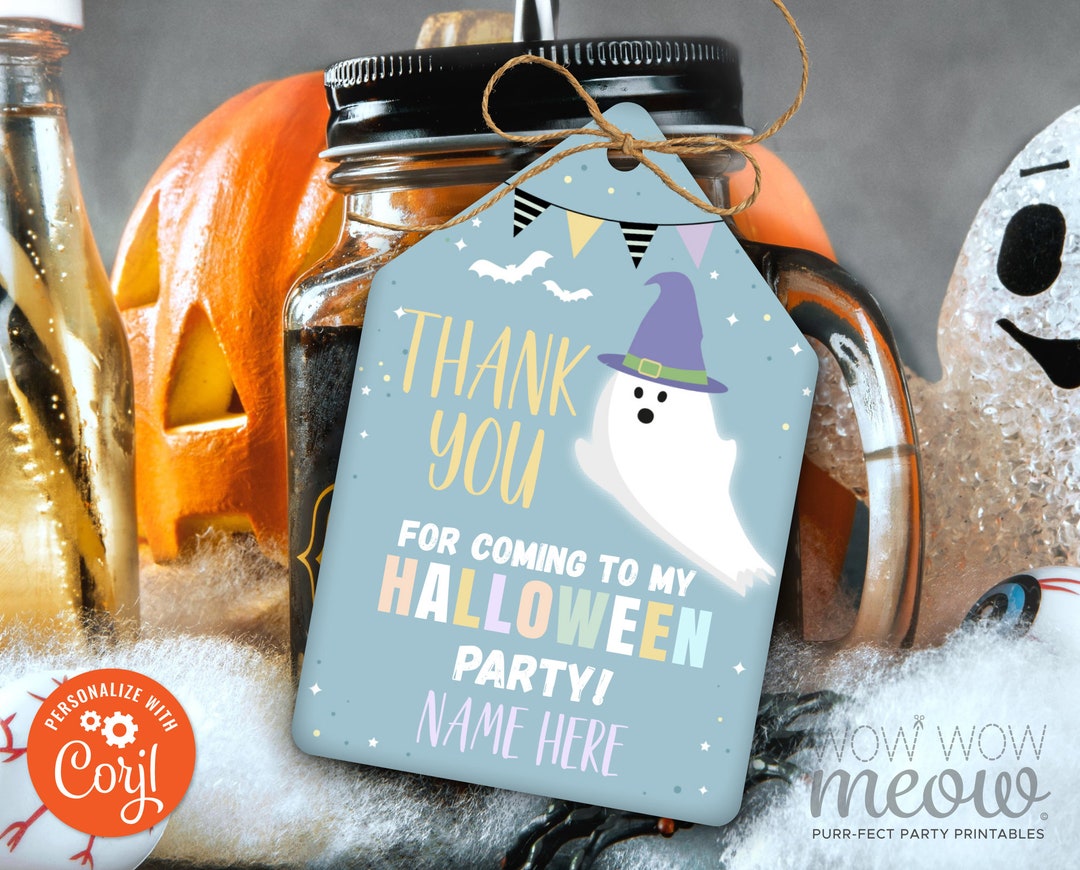 Thank You Halloween Tags Ghosts Blue Birthday - Edit & Print - Cards ...