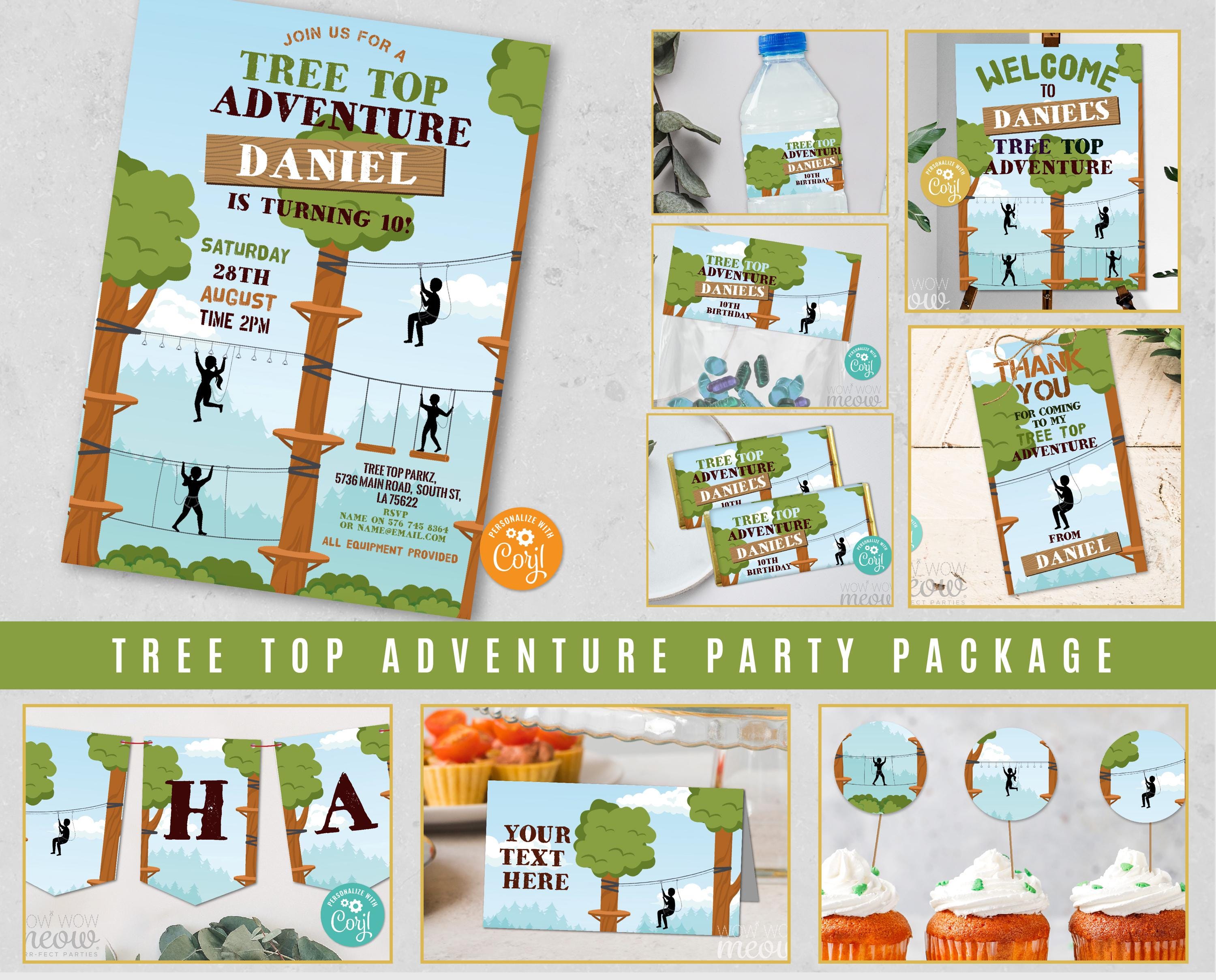 Tree Tops Adventures Party Birthday Bundle EDITABLE Invitations OutdoorZip Line Park Included Banner Package Download Kid's Party WCBK609