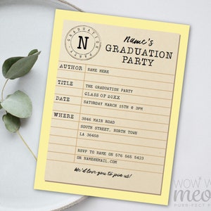 Graduation Party Invitation Library Yellow Invite INSTANT DOWNLOAD Study Books Book Theme Uni University Digital Editable Printable WCGR016 image 5