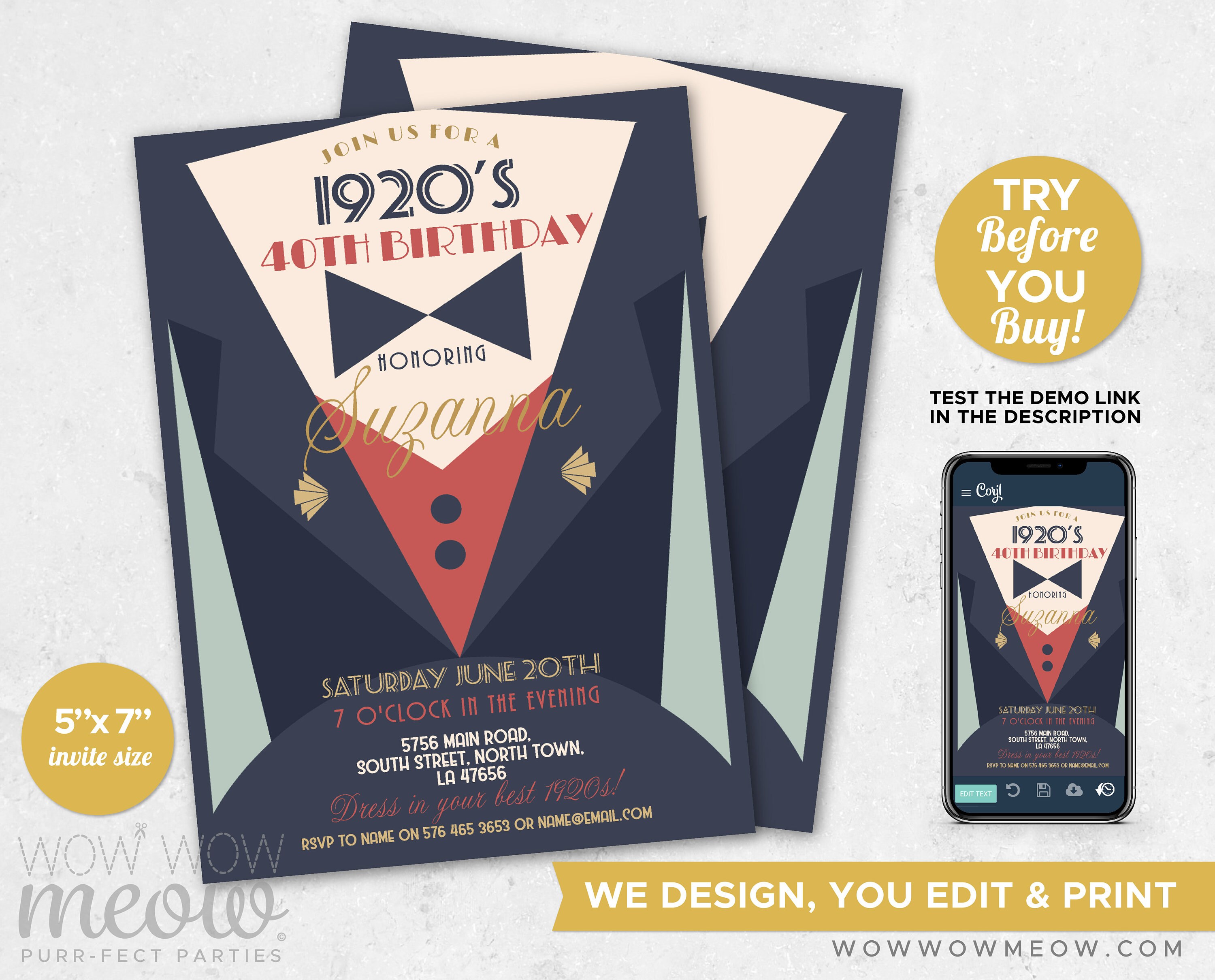 Retro 1920 Invitation Art Deco Birthday Gatsby Invite Party Invitation ...