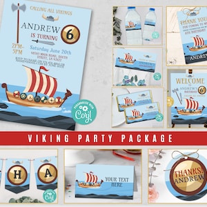 Vikings Party Birthday Bundle Boats EDITABLE Invitations Warriors Package Download Children&#39;s Party WCBK465