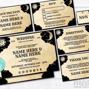 Wedding Invitations Ouija Set Template Tarot Package Printable Invites Save The Date INSTANT DOWNLOAD Halloween Personalize Editable WCWP001