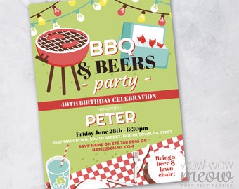 BBQ and Beers Invite Editable Party Invitation Birthday Garden Mens Womens DOWNLOAD 30th 40th 50th 60th Edit Printable WCBA319