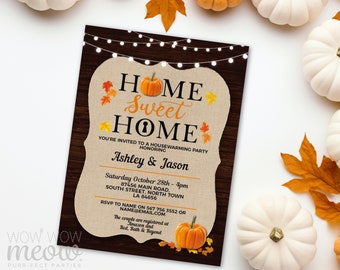 Fall Housewarming Pumpkin Invite New House Invitation Home Sweet Home Couples Party Chalk Digital DOWNLOAD Leaf Printable Editable WCHO004