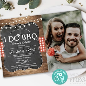 I Do BBQ Invitation Couples Shower Photo Red Printable Invite Engagement Party INSTANT Download Chalk Personalize Editable Wood WCWI001
