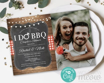 I Do BBQ Invitation Couples Shower Photo Red Printable Invite Engagement Party INSTANT Download Chalk Personalize Editable Wood WCWI001