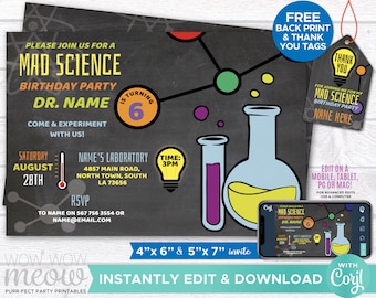 Science Invitations Mad Scientist Invites Chemistry Birthday Party INSTANT DOWNLOAD Boys Girls Personalize Customize Edit Printable WCBK172