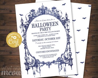 Halloween Invitations Navy Gothic Spider Frame Party Printable INSTANT DOWNLOAD Spooktacular Dead Invite Personalized Editable Edit WCHA001