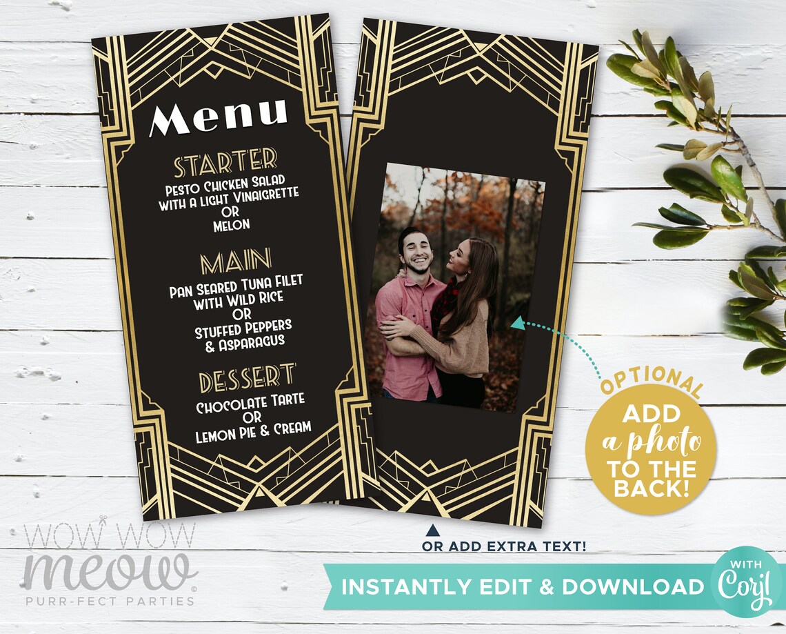 Art Deco Menu Dinner 1920s Gatsby Black Gold Template Package INSTANT ...