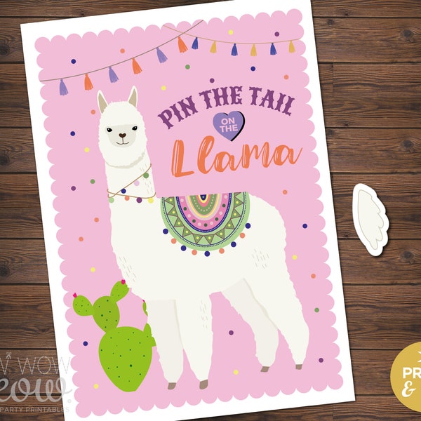Pin The Tail On The Llama Game Printable INSTANT DOWNLOAD Rainbow Board Birthday Party Fun Pink Alpaca Girls Fun Children Activity WCAC024