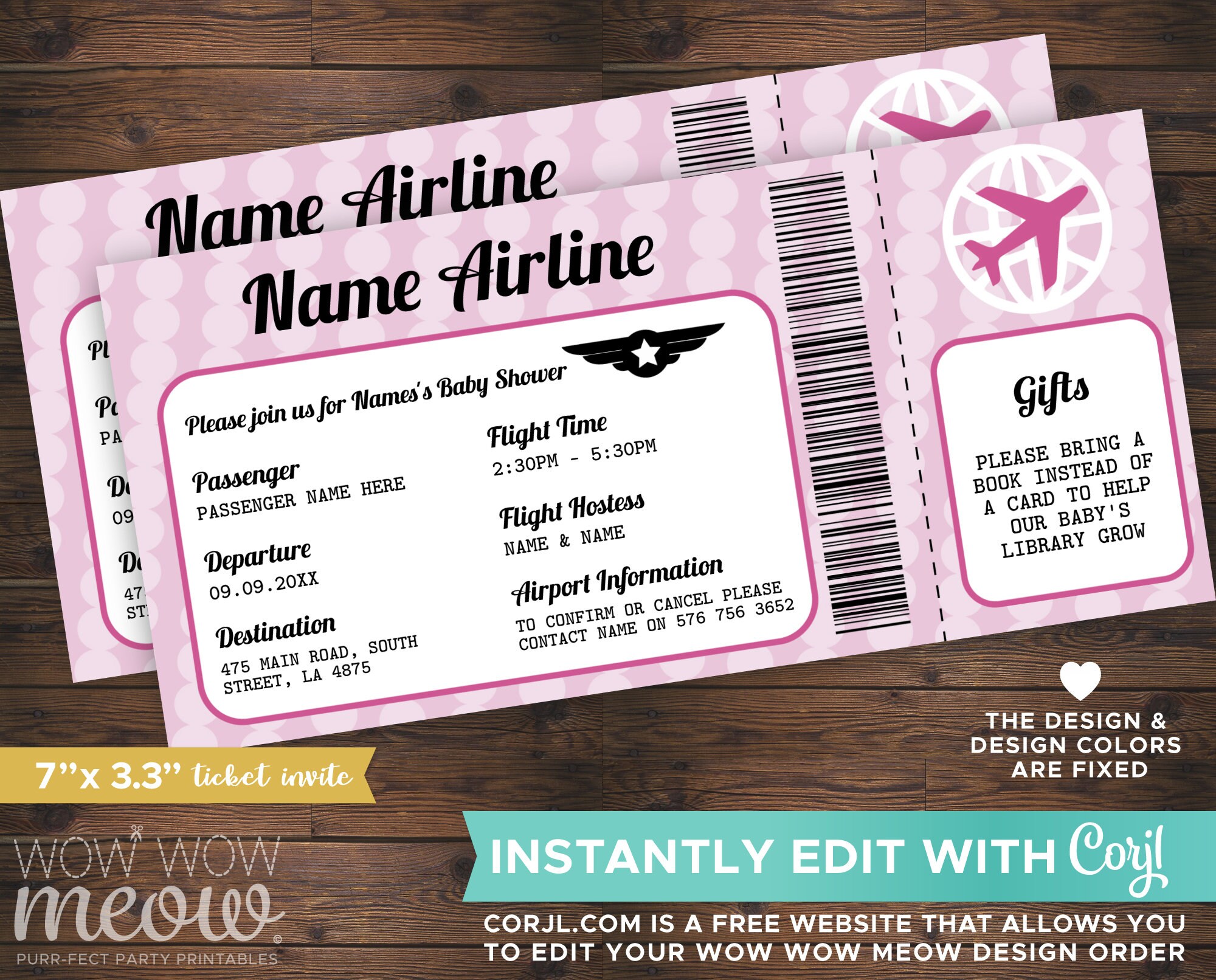 Baby Shower Ticket Invitation Pink Girl Airline Invite Etsy España