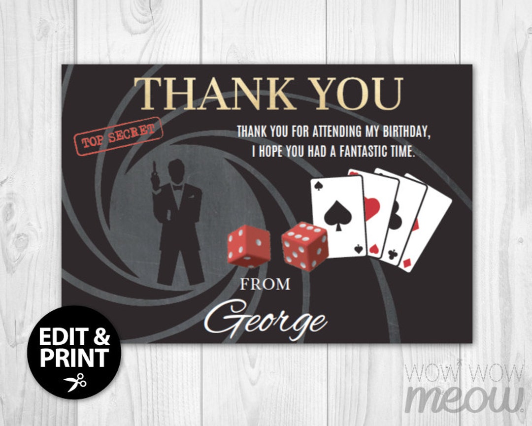 Secret Agent Thank You Card SPY Party Tags Printable INSTANT DOWNLOAD ...