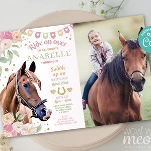 Horse Invitation Birthday Invite Riding Photo Pony Purple Ride On Over Saddle Up INSTANT DOWNLOAD Personalize Editable Printable WCBK423