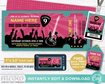 Rockstars Birthday Invites Music Festival Music Invitations Gig TICKETS Party INSTANT DOWNLOAD Rock Customize Editable Printable WCBK184