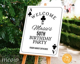 Birthday Playing Cards Editable Sign - Any Age - Clubs Party 16 x 20" Cards Las Vegas Poster EDIT INSTANT DOWNLOAD - Printable - WCBA002