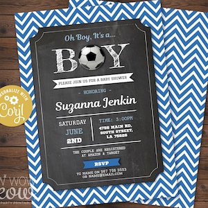 Soccer Boy Baby Shower Invitations Blue Football Ball Invites INSTANT DOWNLOAD Sports Couples Personalize Party Editable Printable WCBS099