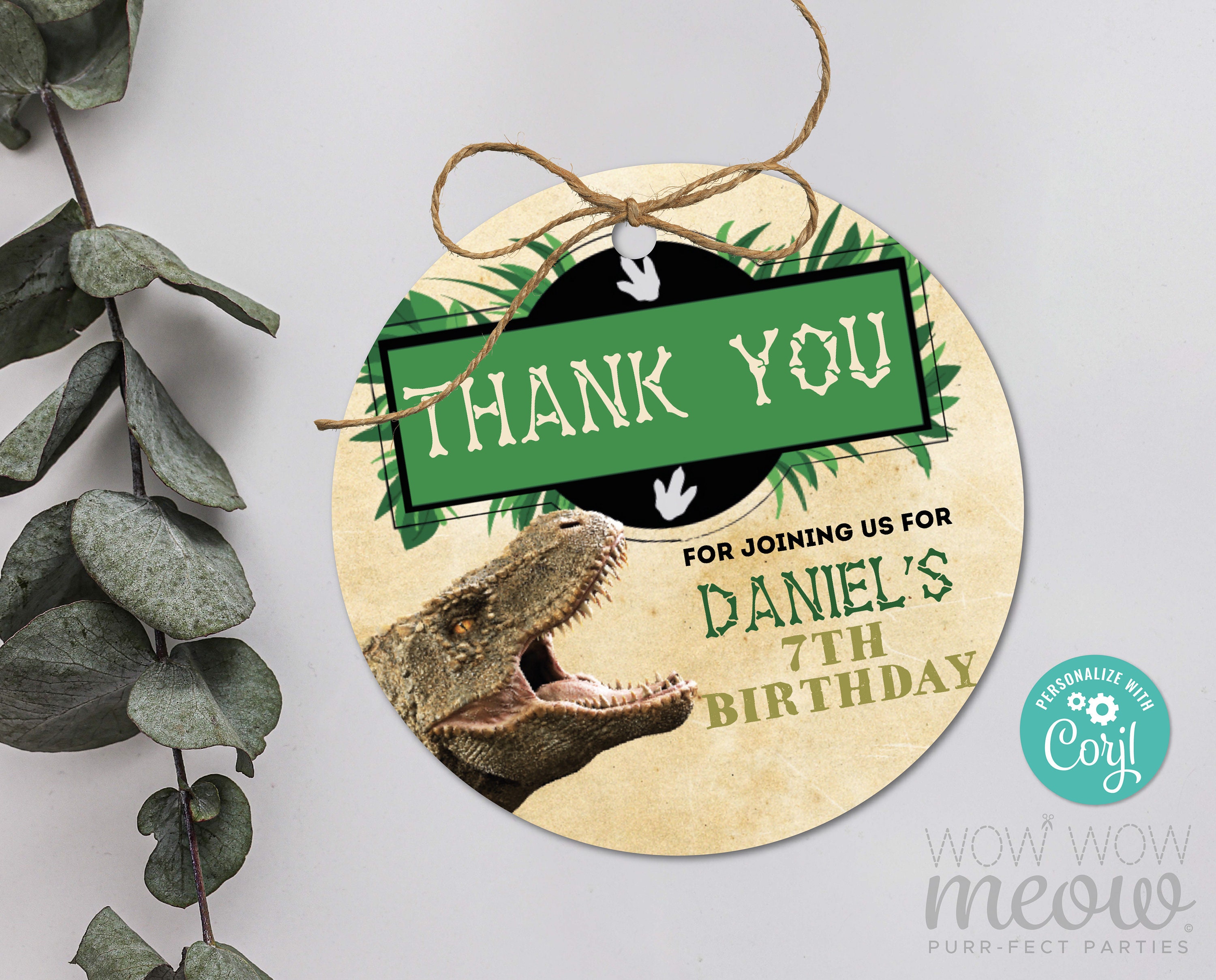 Dinosaur Thank You Tags T-rex Birthday Party Dino Jurassic - Etsy