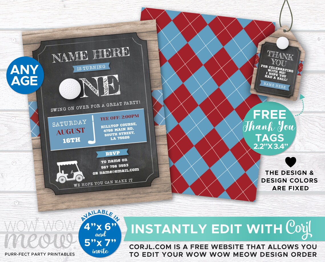 Golf 1st Birthday Invitation ONE Golfing First Birthday Invite - Etsy