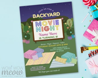 Backyard Movie Night Invitation Birthday Outdoor Film Party INSTANT DOWNLOAD Pink Invite Any Age Personalize Editable Printable WCBK345