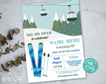 Ski Einladung Geburtstag Ski Party Winter Schnee Morgen SOFORTIGER DOWNLOAD Trockene Piste einladen Mädchen Jungen jedes Alter Skate Snowboard WCBK100