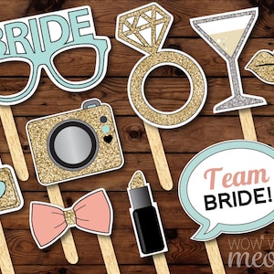 50 Photo Booth Props PRINTABLE Bridal Shower Bachelorette Party INSTANT DOWNLOAD Editable Cards Selfie Picture Lips Champagne Glasses Mint