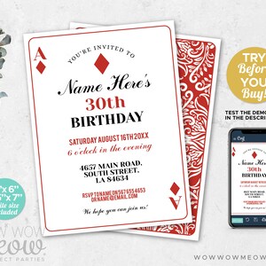 Playing Cards Birthday Invitation Any Age INSTANT DOWNLOAD Casino Vegas Party Personalize Diamonds Edit Printable Digital WCBA002 image 2