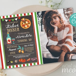 Italian Birthday Invitation INSTANT DOWNLOAD Surprise Pizza Invite Lunch Dinner Party Mens Womens Editable Personalize Printable WCBA273