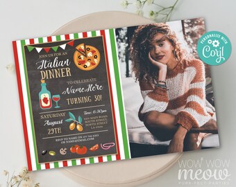 Italian Birthday Invitation INSTANT DOWNLOAD Surprise Pizza Invite Lunch Dinner Party Mens Womens Editable Personalize Printable WCBA273
