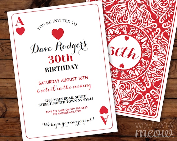 playing cards birthday invitation any age instant download playing cards birthday chart