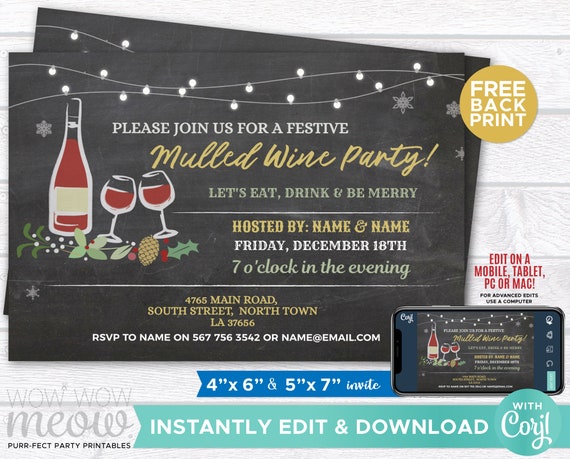 Mulled Wine Christmas Party Invitations X-Mas Holiday Invite.