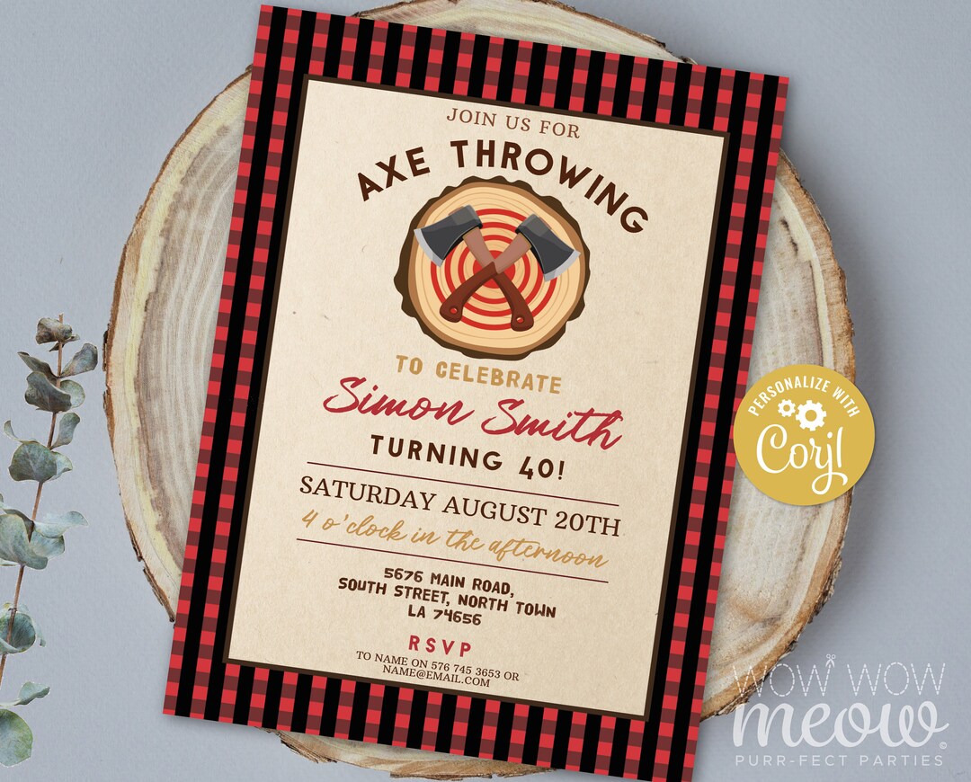 Axe Wood Throwing Birthday Invitation Party Invite INSTANT DOWNLOAD