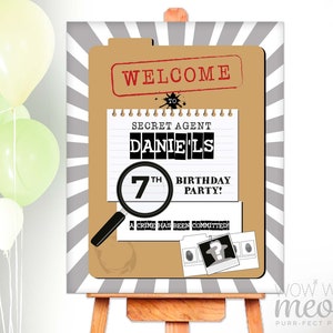 Detective Party Birthday Welcome Sign Spy Editable Party Poster - Secret Agent Sign Instant Download Printable - WCBK095