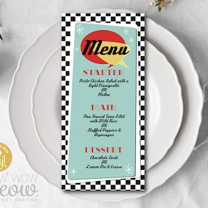 1950s Rock N Roll Menu Dinner Template Package INSTANT DOWNLOAD Fifties Birthday Print Personalize Editable WCBA023
