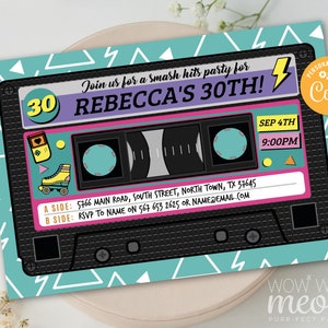 90s Birthday Invitation Tape Any Age Smash Hits Music Disco INSTANT DOWNLOAD Nineties 1990s Party Personalize Edit Printable Digital WCBA267