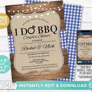 I Do BBQ Invitation Couples Shower Invite Engagement Party INSTANT Download Navy Blue Lights Check Personalize Editable Printable WCWI001