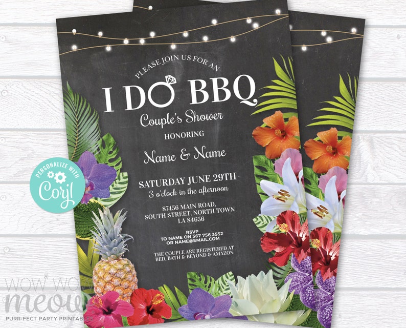 Aloha I Do BBQ Invitations Couple's Shower Floral Printable Invite Engagement Party INSTANT Download Personalize Editable Printable WCWI036 image 1