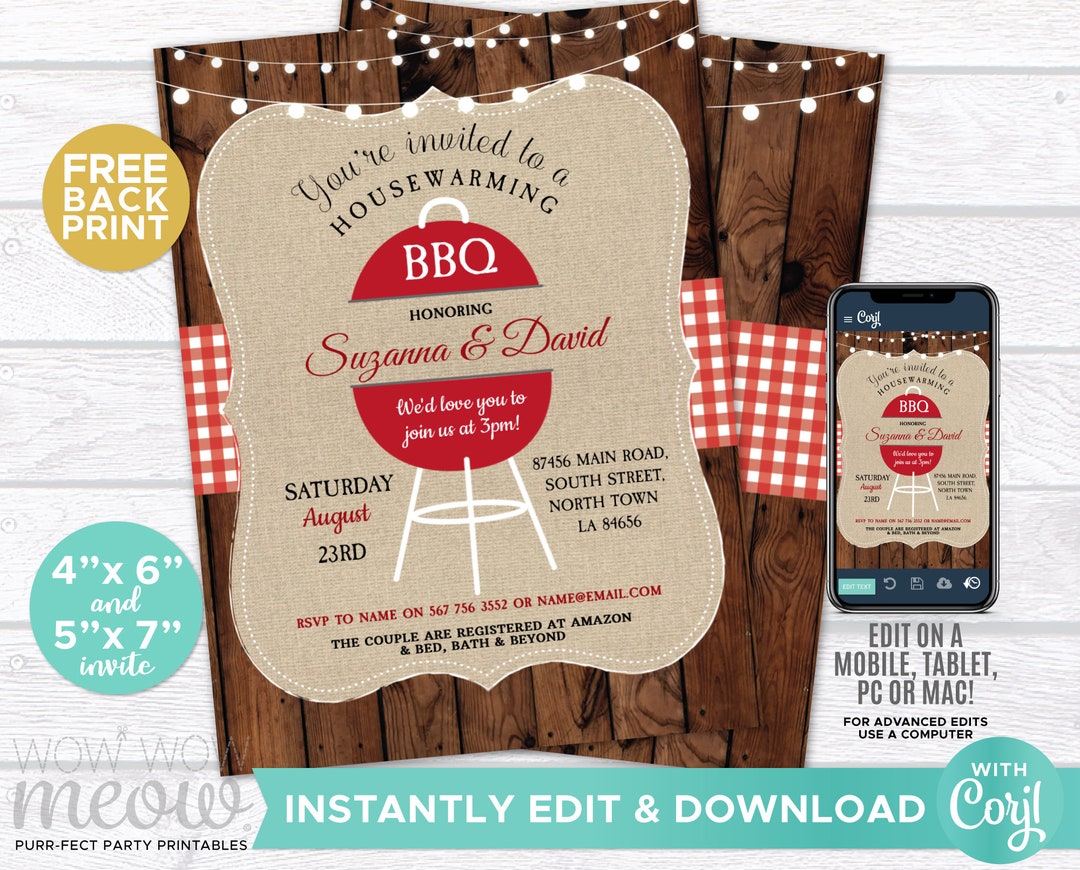 Housewarming BBQ Invitations New Home Invites Couples House Party Red