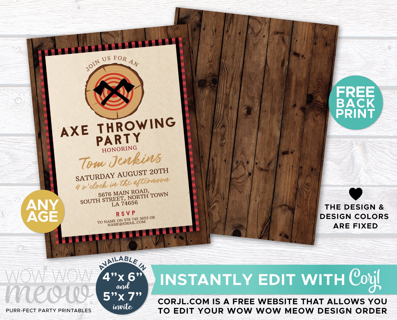 Axe Wood Throwing Birthday Invitation Party Invite INSTANT Etsy