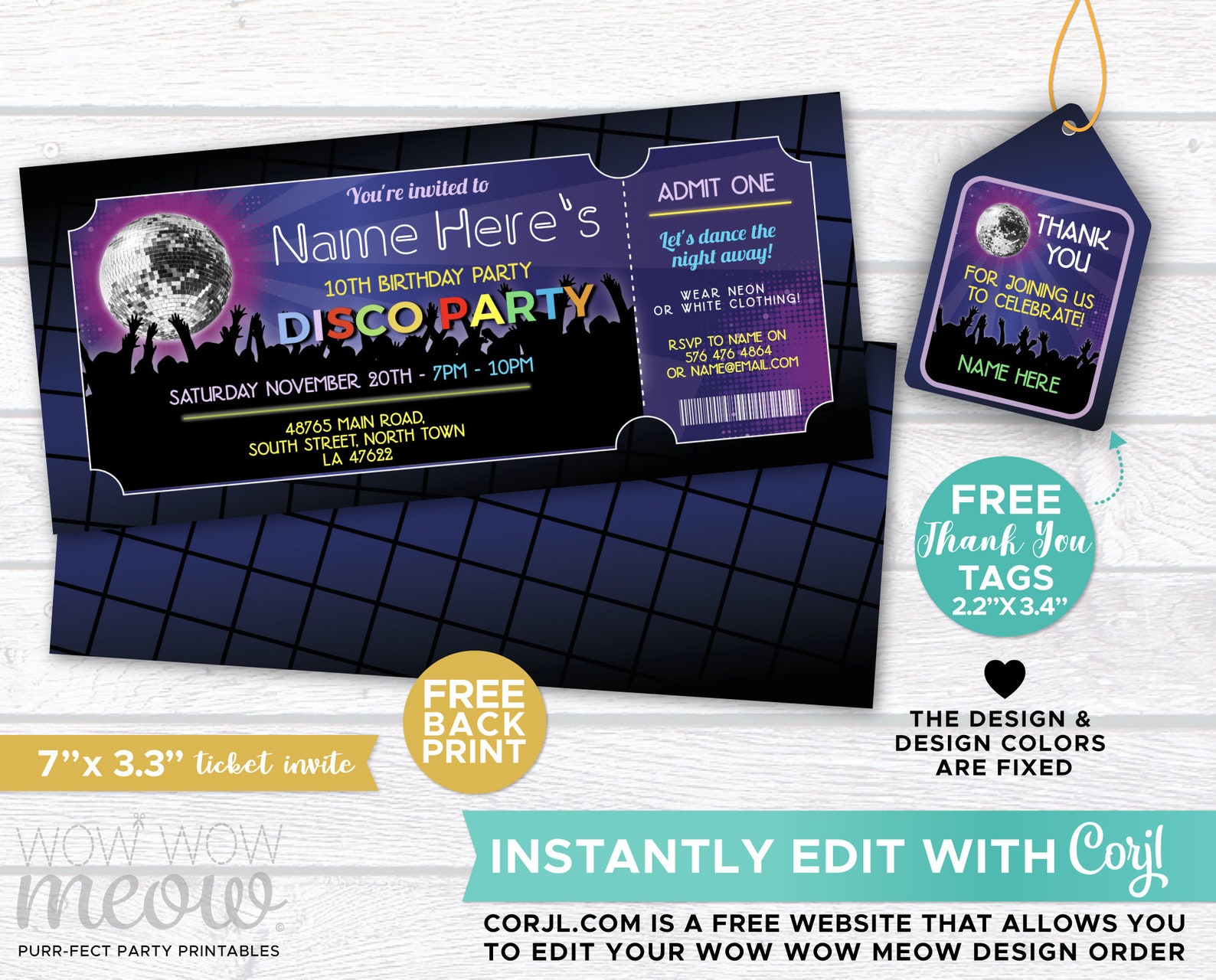 Disco ticket invites Admit One Party Invite Birthday INSTANT | Etsy