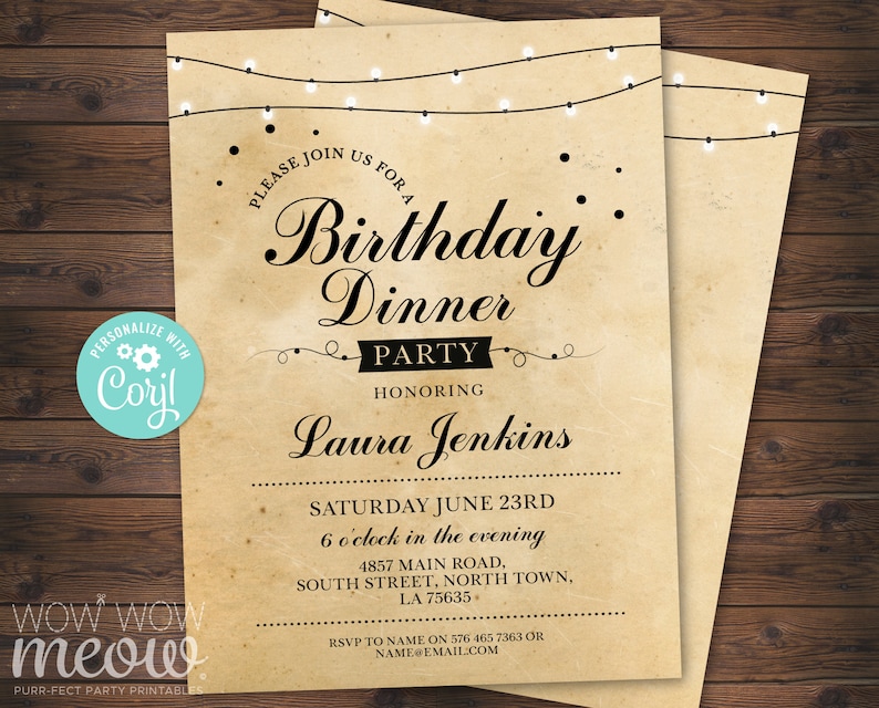 BIRTHDAY Dinner Party Invite INSTANT DOWNLOAD Cream Edit Any - Etsy