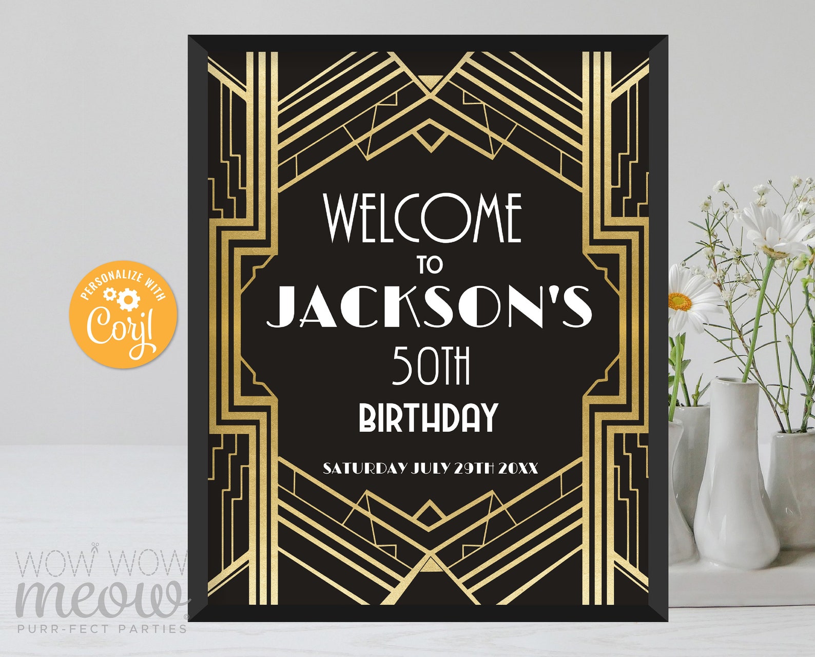 Art Deco Editable Sign Welcome Birthday Party 1920s Twenties 16 X 20 ...