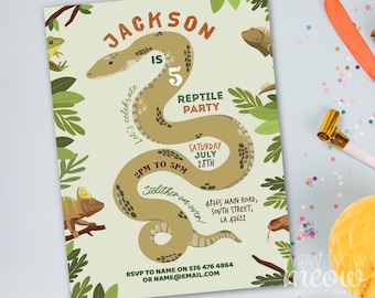Invitations d'anniversaire serpent Reptile Party lézard caméléon inviter TÉLÉCHARGEMENT IMMÉDIAT Iguane sauvage garçons filles Nature auto-édition grenouille WCBK587